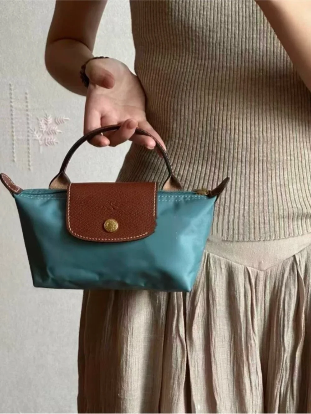 Longchamp  Hand‎ Clutch Pouch Morandi Tone Nylon Cosmetic Bag  with strap